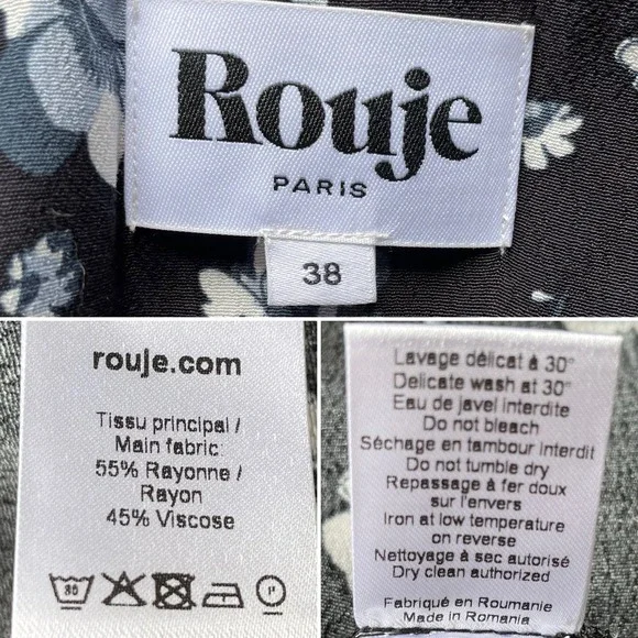 Rouje Paris Jose Floral Blouse Tops Navy Blue White Size 38 US 6 - Picture 4 of 7
